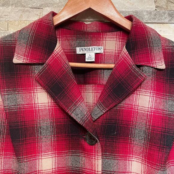 Vintage Pendleton P Large Wool Shirt Jacket | Red Black Plaid Virgin Wool NWOT - Picture 5 of 8